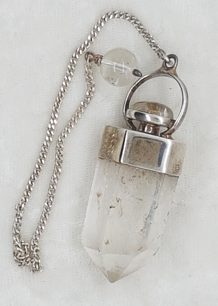 Clear Quartz and Moonstone Sterling Silver Pendulum