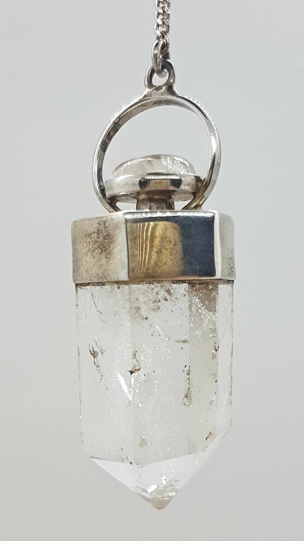 Clear Quartz and Moonstone Sterling Silver Pendulum