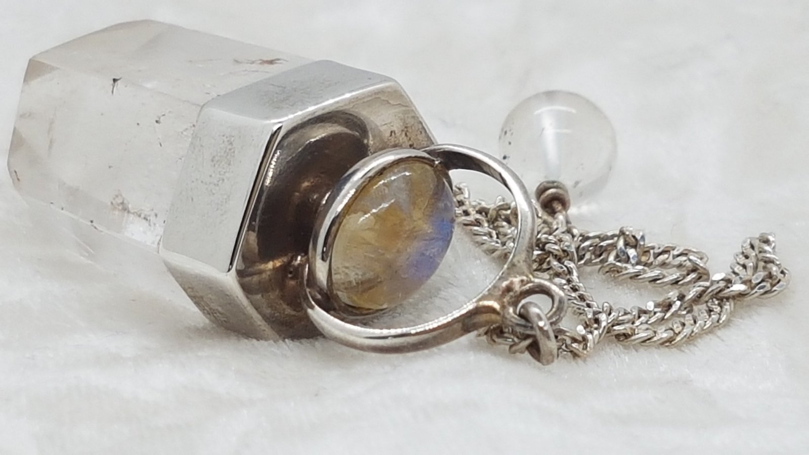 Clear Quartz and Moonstone Sterling Silver Pendulum