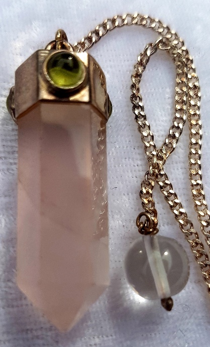 Rose Quartz and Peridot Silver Set Pendulum