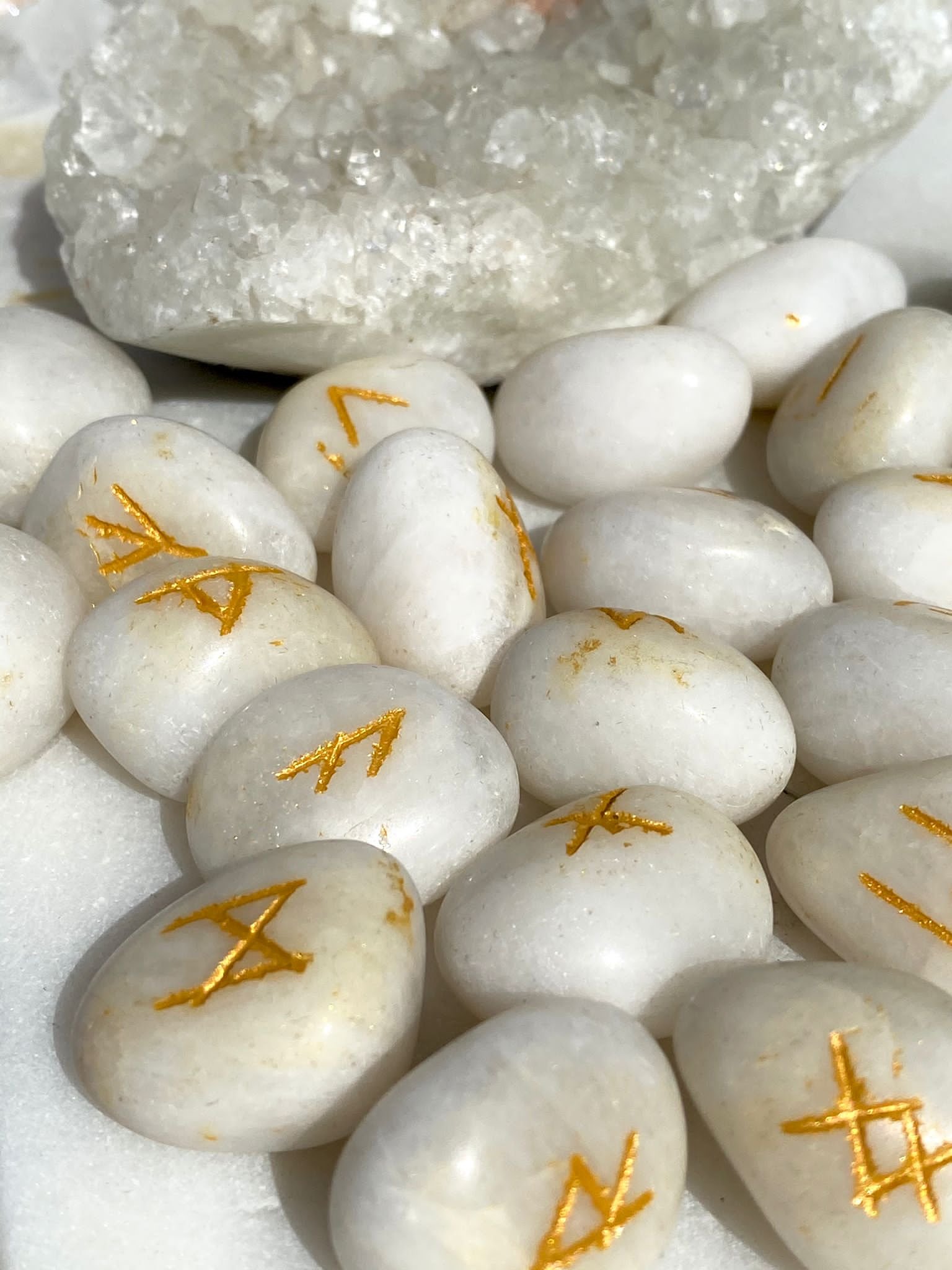 Crystal Runes- White Quartz Tumbled Stones